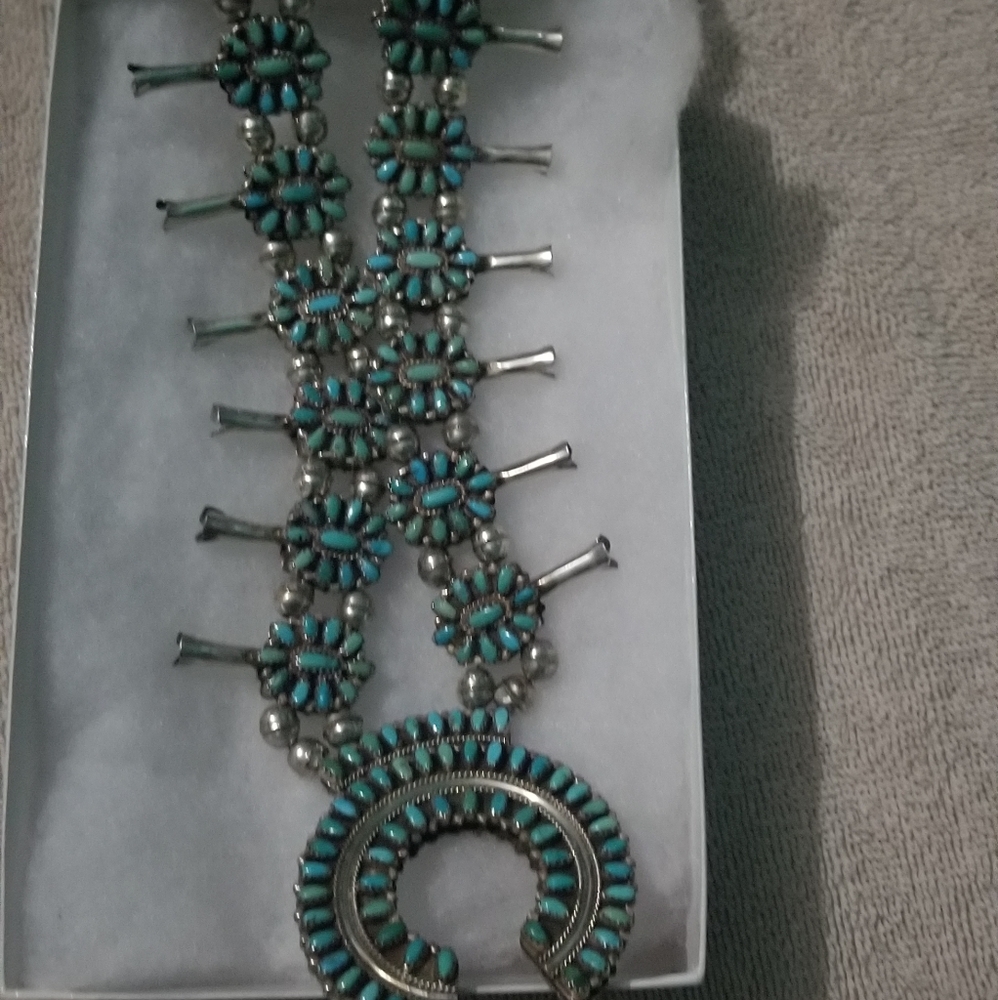 Silver Double Sided Petit Point Cluster Turquoise&